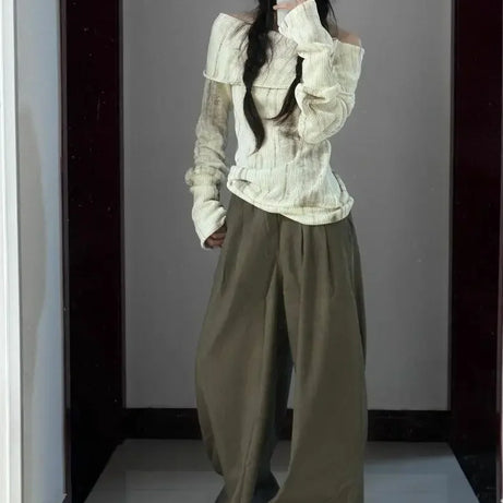 Off-Shoulder Buttoned Knit Top