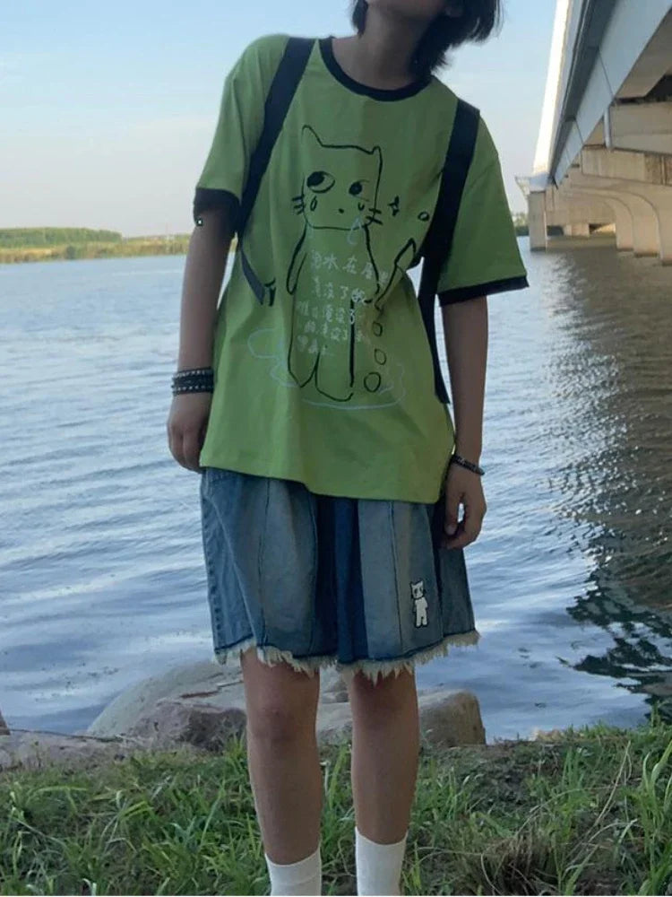 Crying Cat Doodle T-shirt