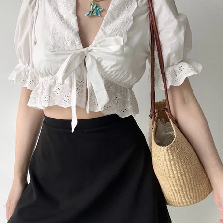 Eyelet Romance Tie-Front Blouse