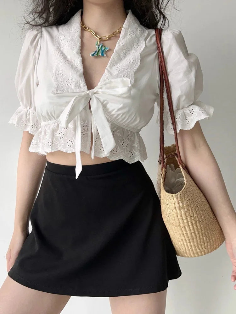 Eyelet Romance Tie-Front Blouse