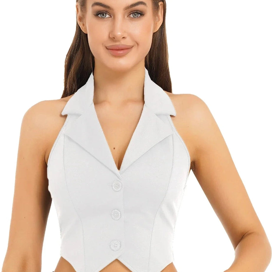 Y2k Women's Vests Halter Neck V-Neck Office Ladies Crop Tops Formal Elegant OL Waistcoat Suits Vest Business Work Wear Mujer