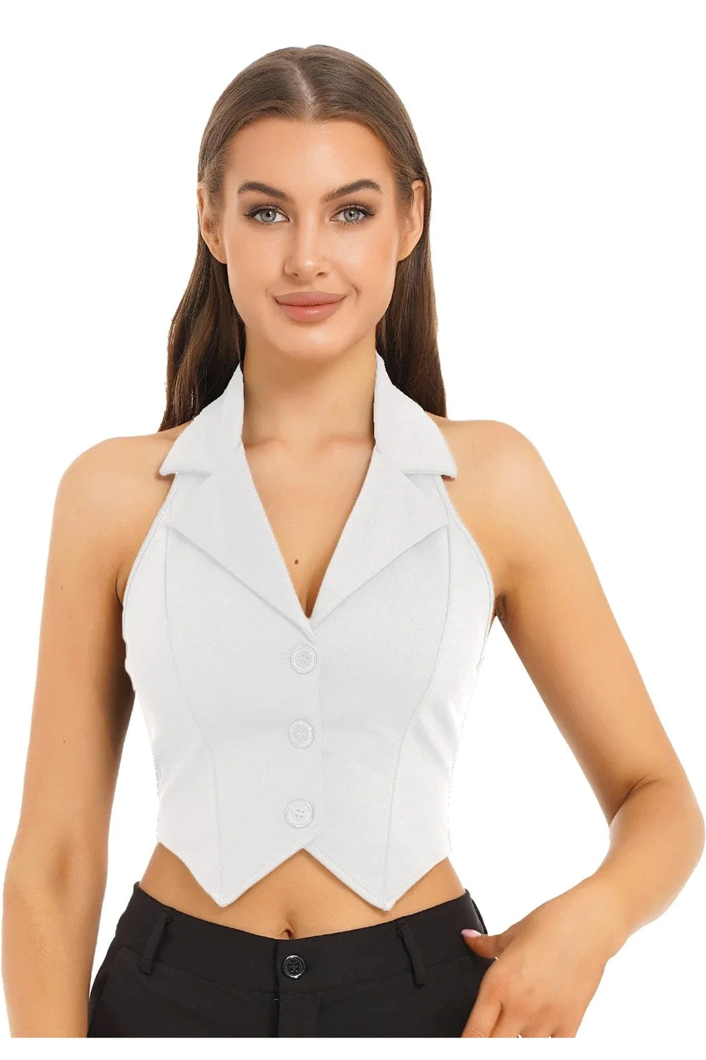 Y2k Women's Vests Halter Neck V-Neck Office Ladies Crop Tops Formal Elegant OL Waistcoat Suits Vest Business Work Wear Mujer