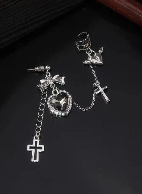 Gothic Heart Chain Drop Earrings