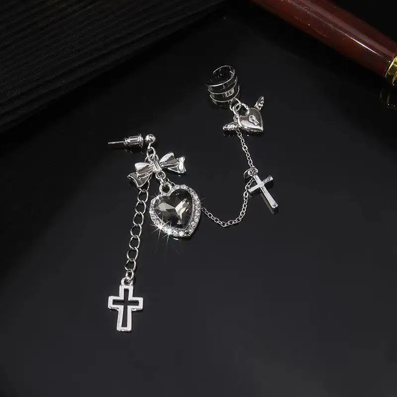 Gothic Heart Chain Drop Earrings