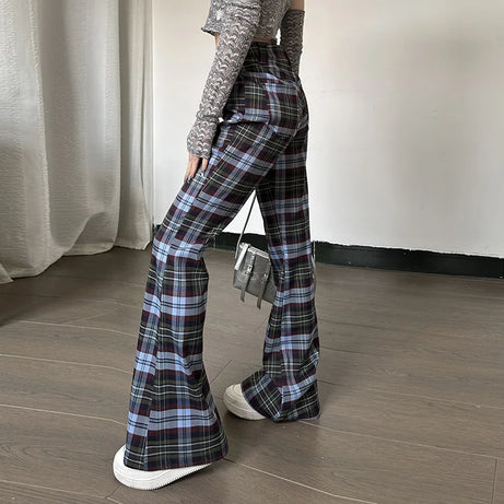 Retro Plaid Flare Pants