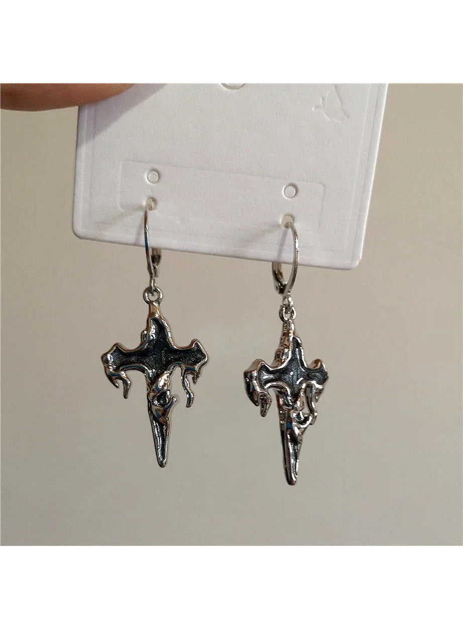 Crimson Gothic Cross Earrings