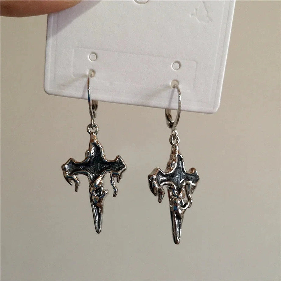 Crimson Gothic Cross Earrings