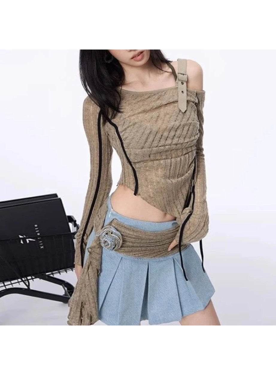 Asymmetrical Strap Detail Knit Top