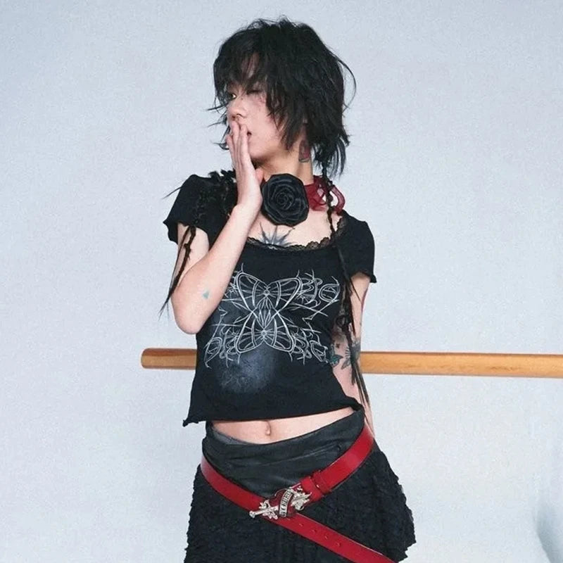 Gothic Butterfly Lace-Up Top