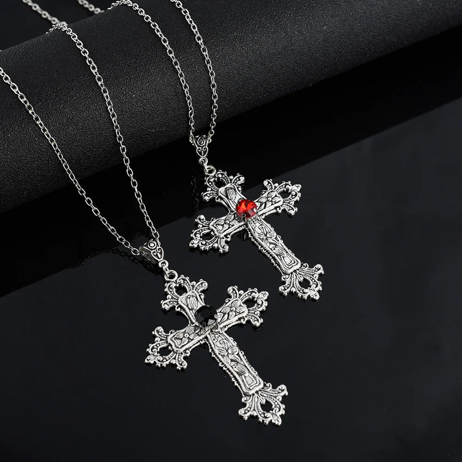 Gothic Bloodstone Cross Necklace