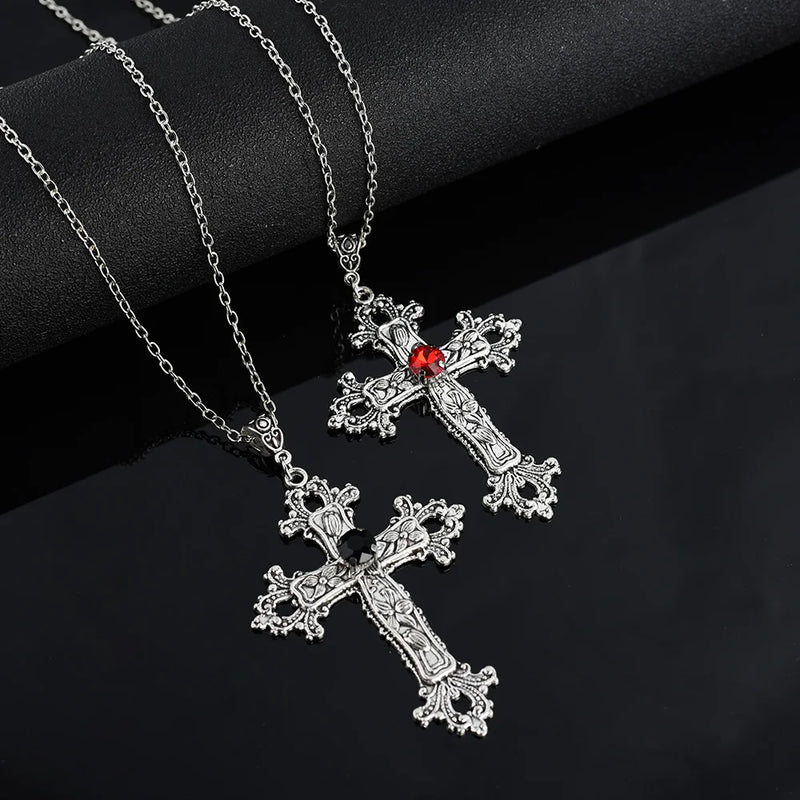 Gothic Bloodstone Cross Necklace