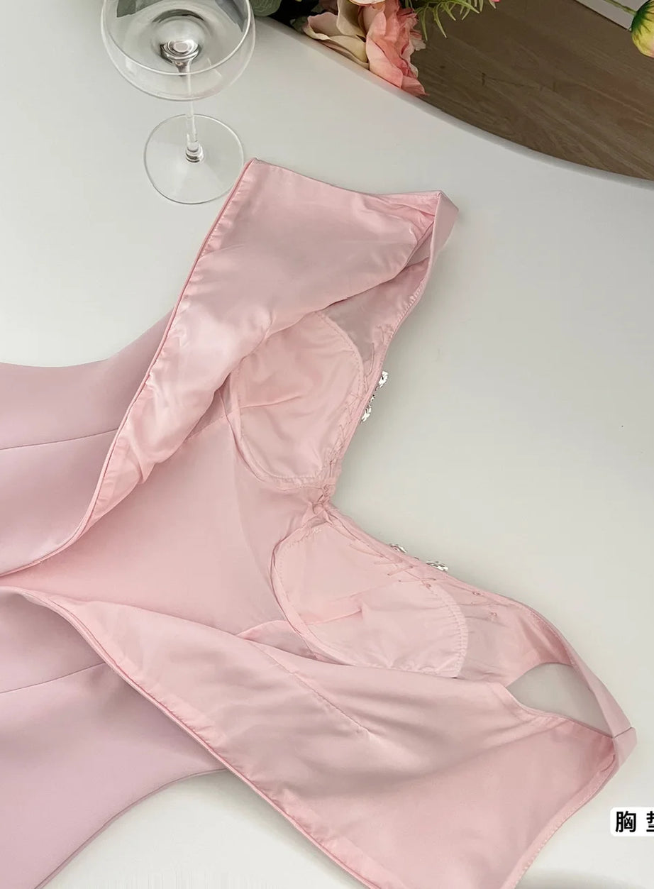 Blush Crystal-Trim A-Line Dress