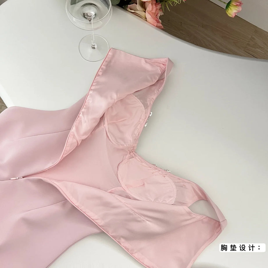 Blush Crystal-Trim A-Line Dress