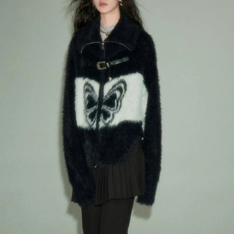 Midnight Butterfly Fuzzy Jacket