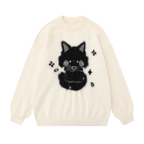 Midnight Kitty Fuzzy Sweater