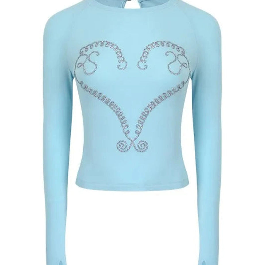 Crystal Heart Long Sleeve Crop Top