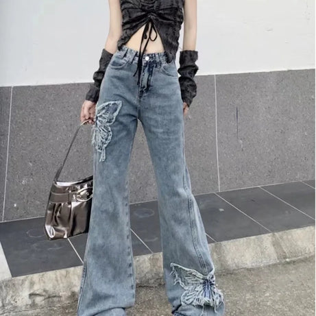 Denim Butterfly Patch Jeans