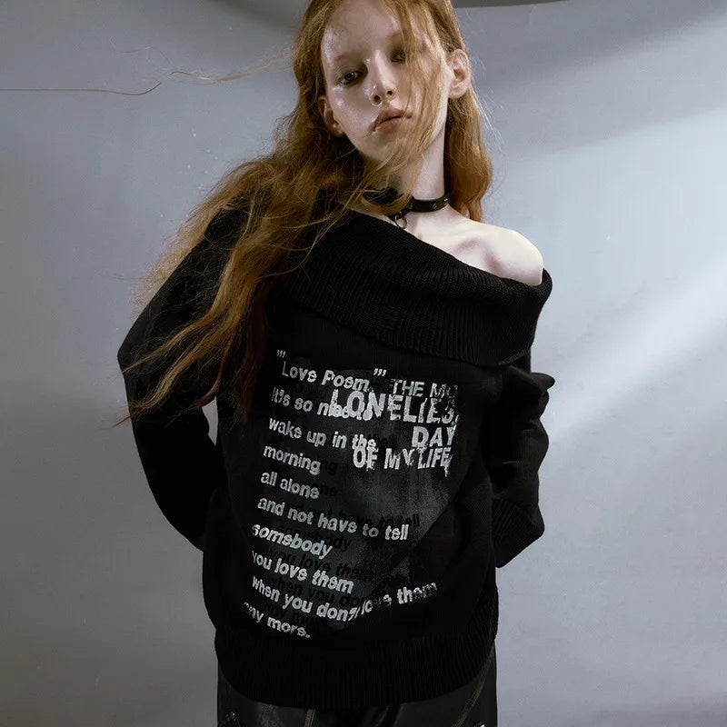 Lonely Verse" Off-Shoulder Sweater