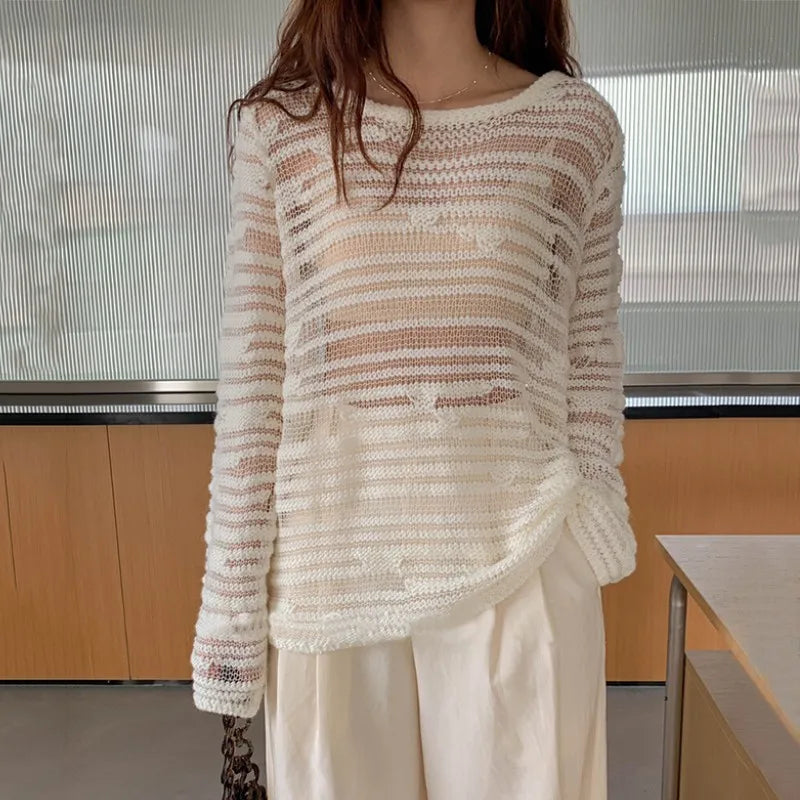 Sheer Shadow Striped Knit Top