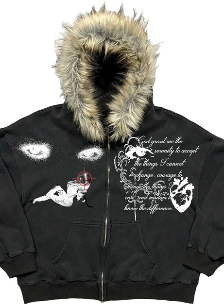 Serenity Sins Grafik-Pelz-Hoodie