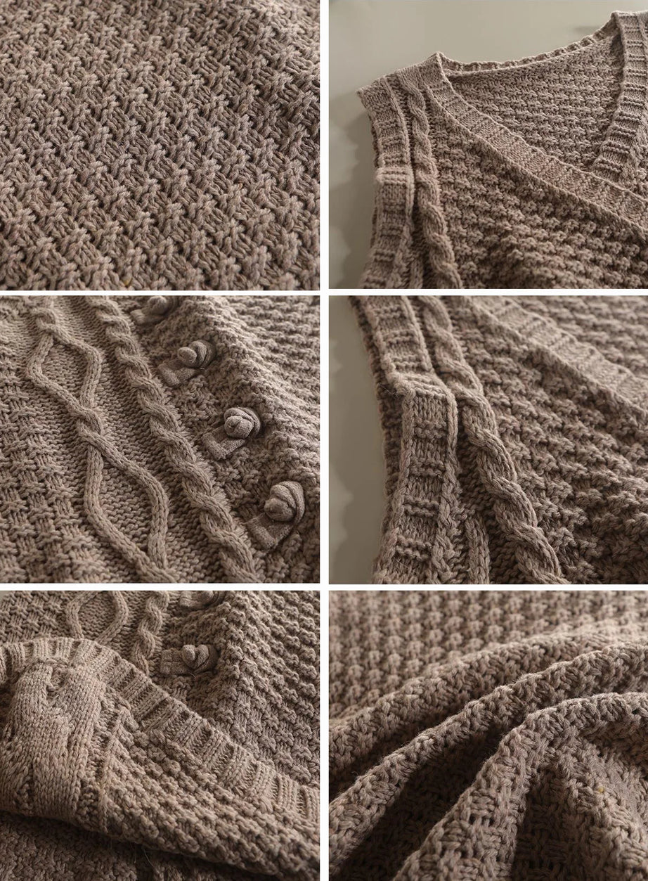 Rustic Cable Knit Button Vest