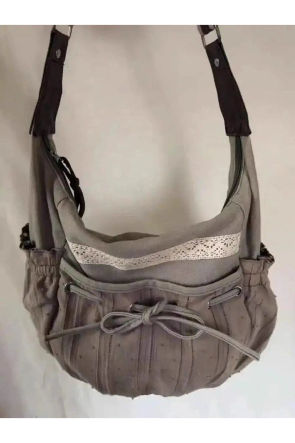 Y2k Boho Lace-Trim Hobo Bag