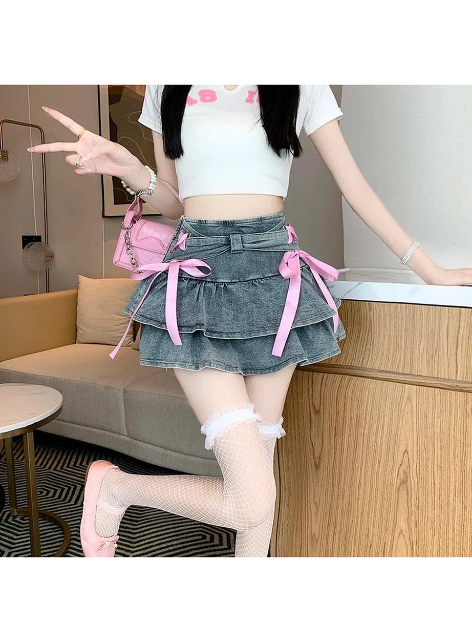 Gothic Ruffle Ribbon Mini Skirt