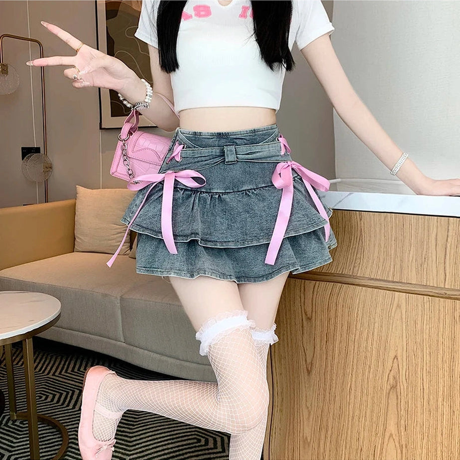 Gothic Ruffle Ribbon Mini Skirt