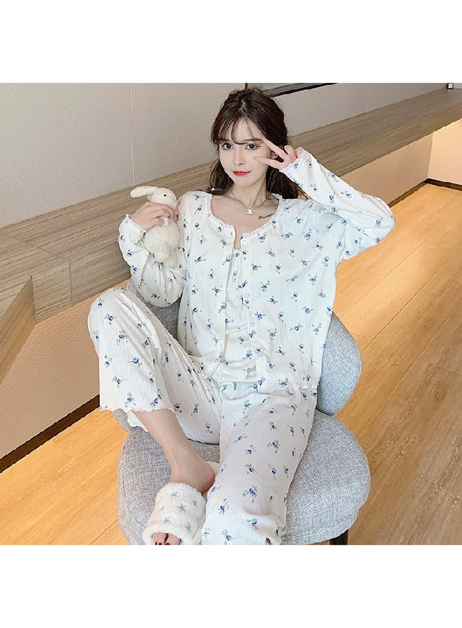Y2k 3Pcs Ladies Cotton Pajama
