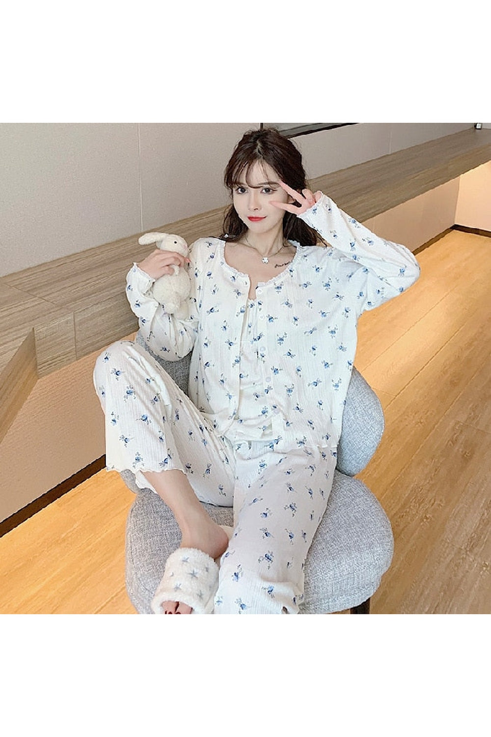Y2k 3Pcs Ladies Cotton Pajama