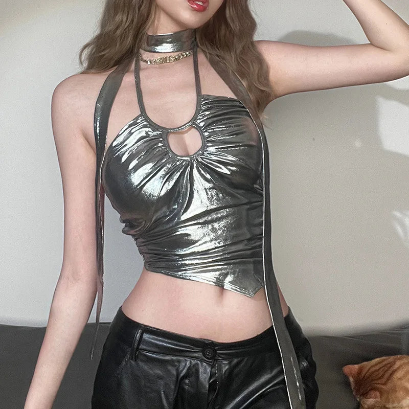 Space Diva Metallic Wrap Top
