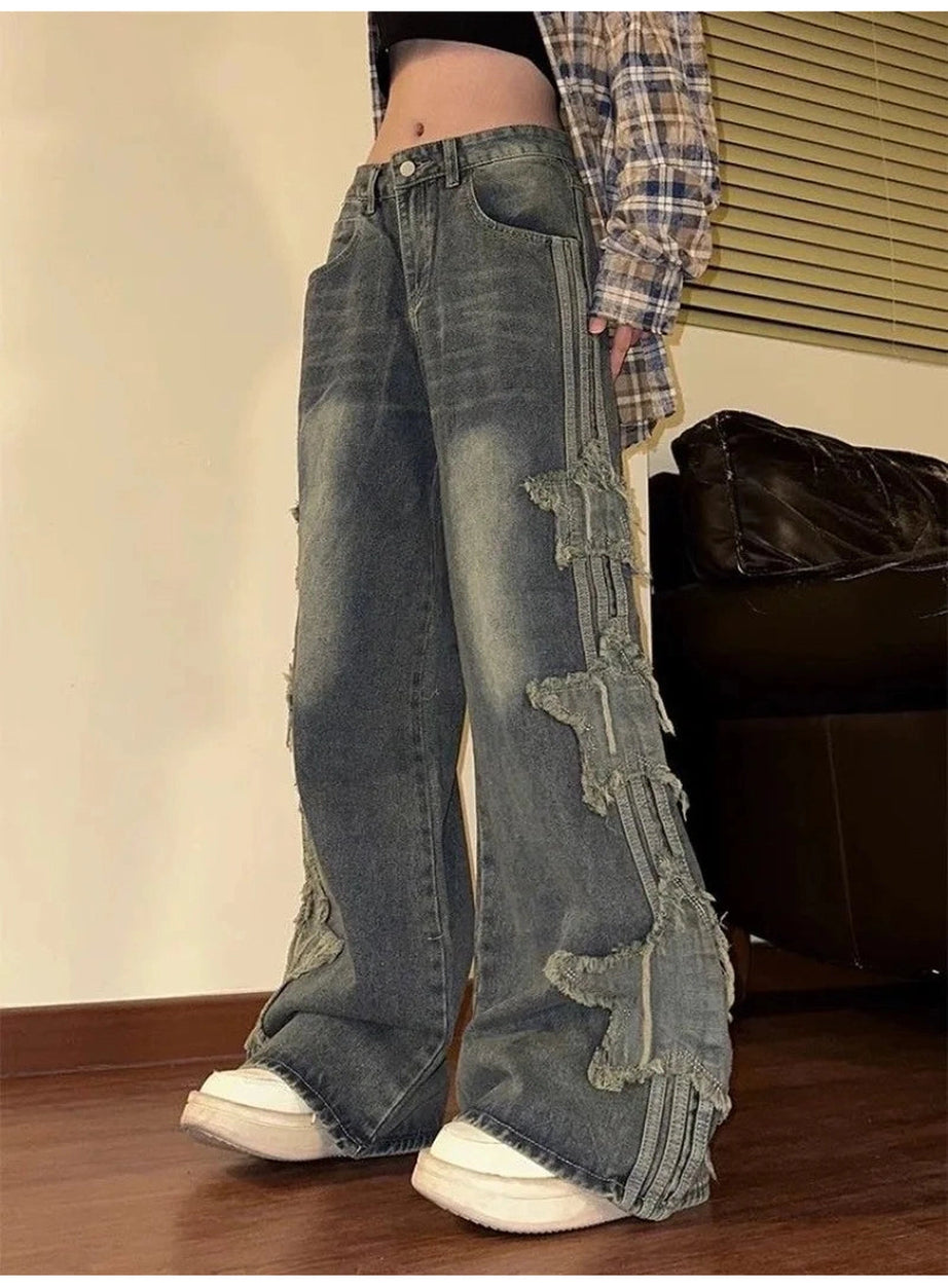 Y2k Shredded Grunge Wide-Leg Jeans