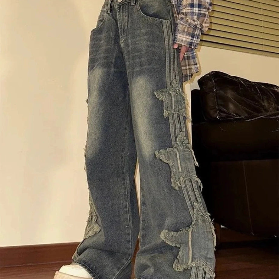 Y2k Shredded Grunge Wide-Leg Jeans