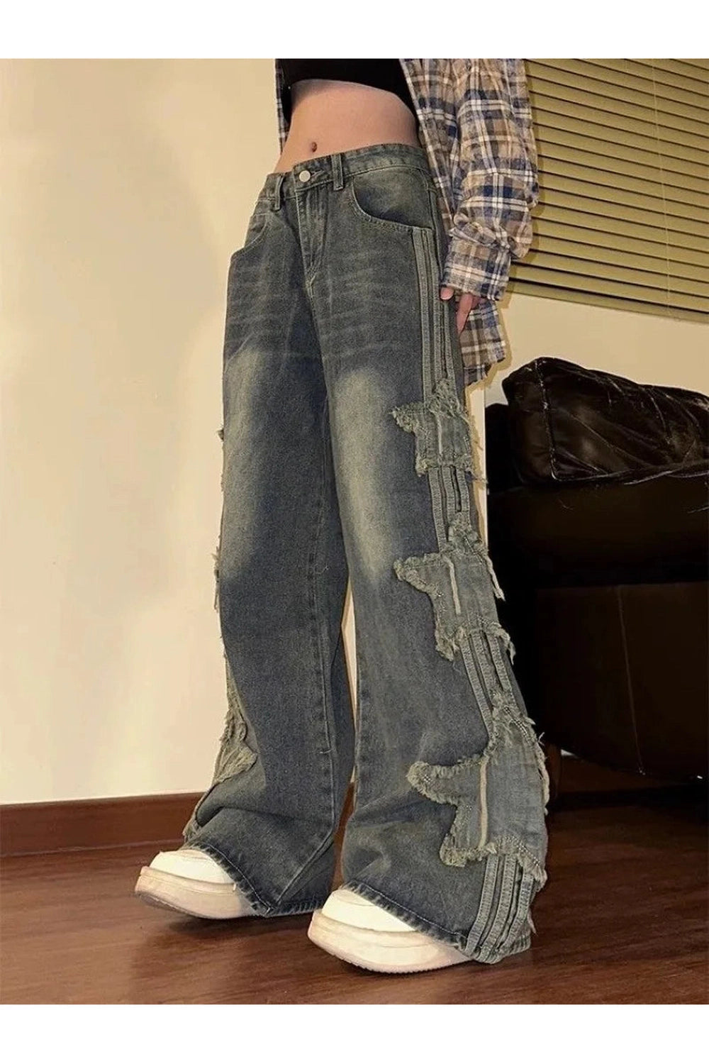 Y2k Shredded Grunge Wide-Leg Jeans