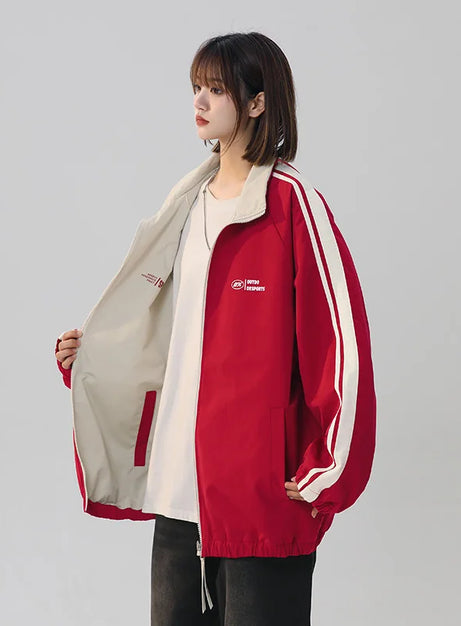 Schwarze, gestreifte Oversize-Trainingsjacke