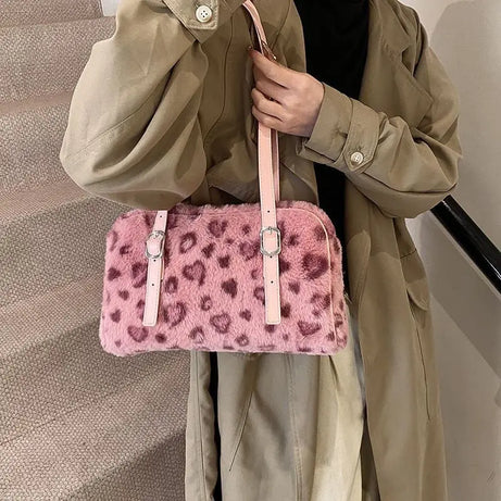 Pink Prowl Fuzzy Shoulder Bag