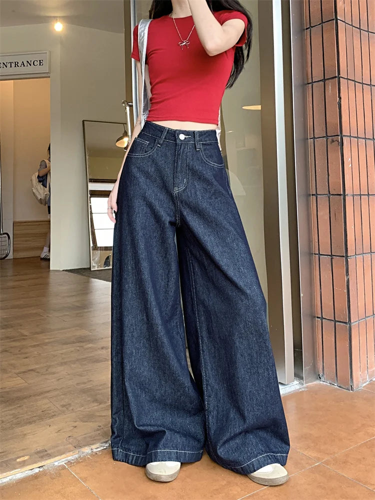 Dark Wash Wide-Leg Denim Jeans