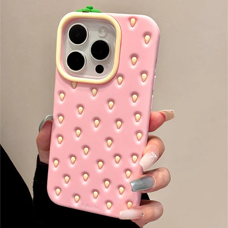 Pink Strawberry-Inspired iPhone Case