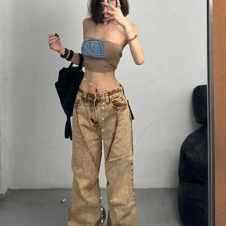 Y2k Sandstone Washed Baggy Jeans