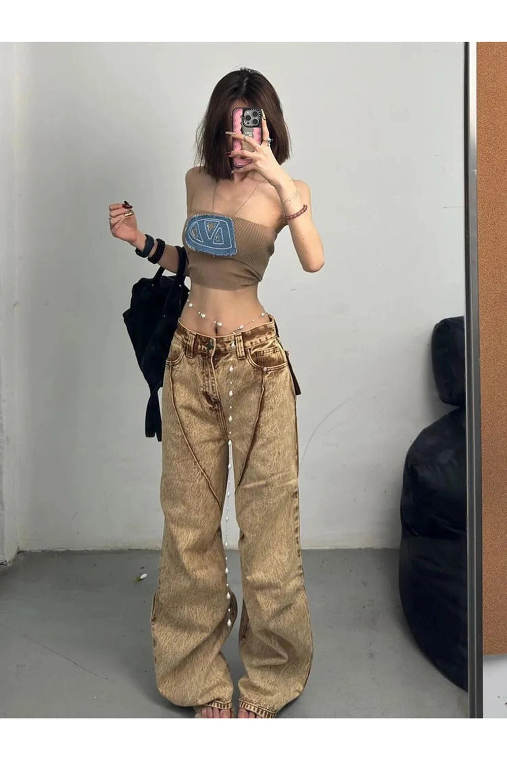 Y2k Sandstone Washed Baggy Jeans