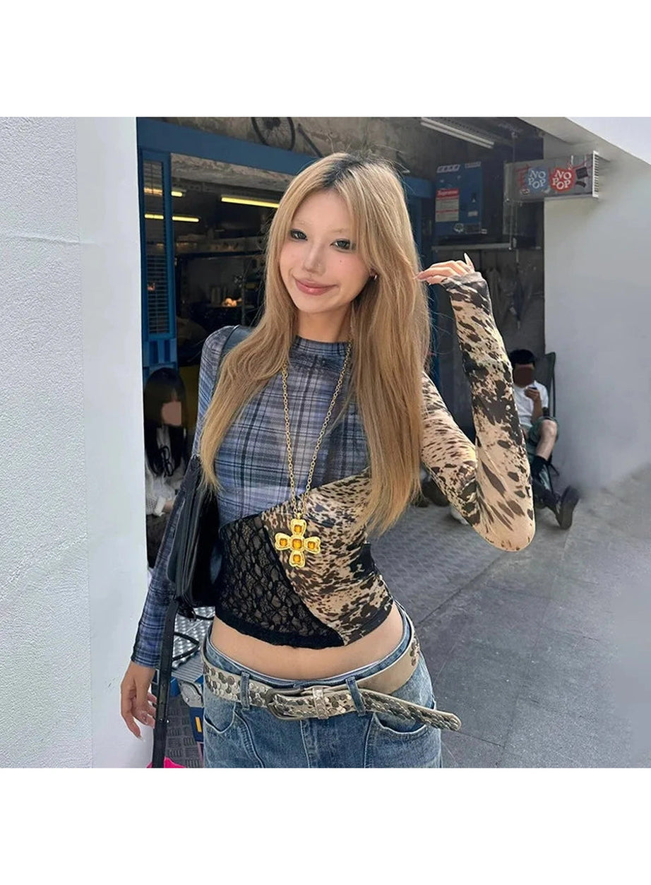 Patchwork Clash Mesh Top