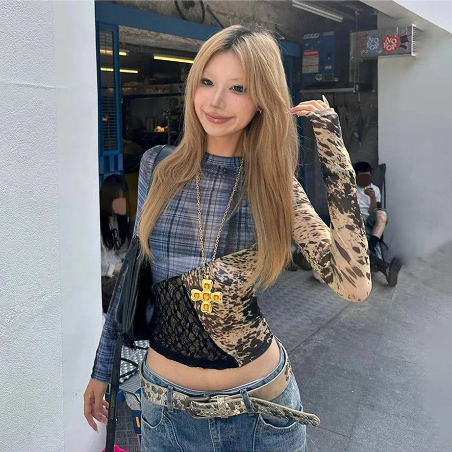 Patchwork Clash Mesh Top