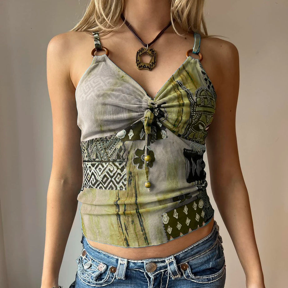 Vintage Tribal Print Ring Strap Top