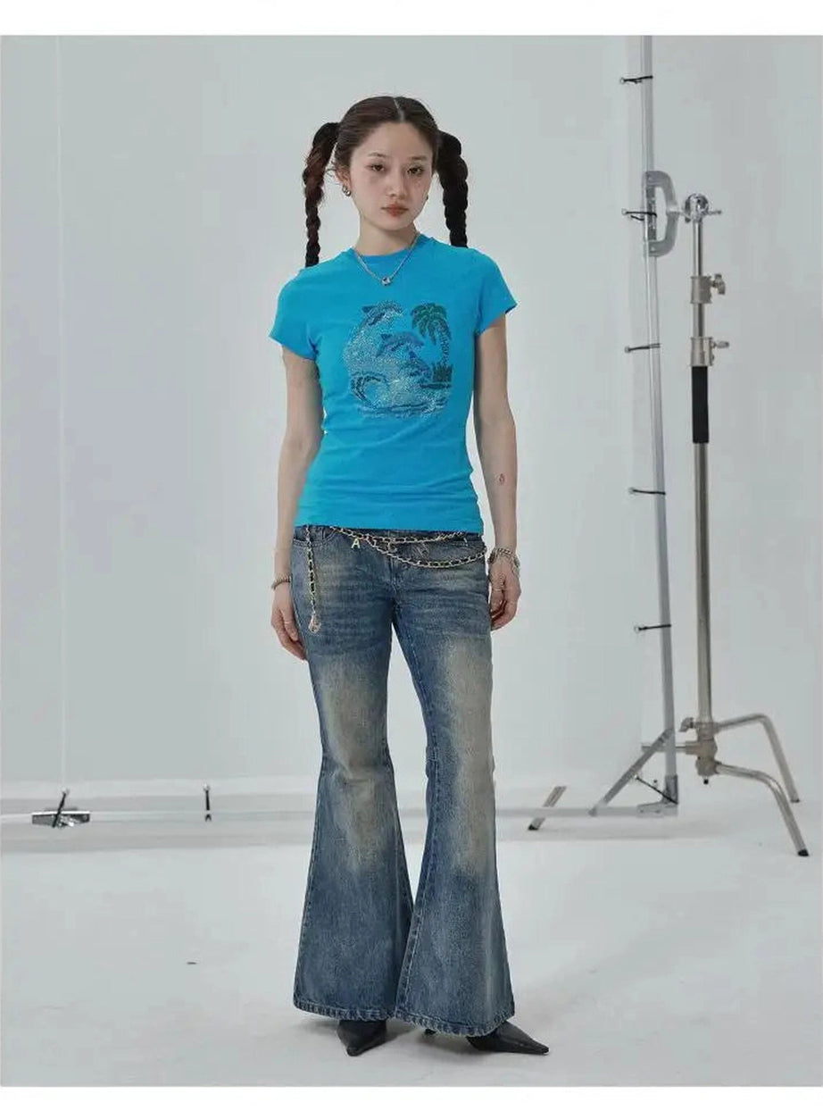 Tropical Wave Rhinestone Top