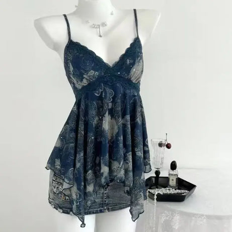 Goth Y2k Midnight Celestial Lace Cami Top