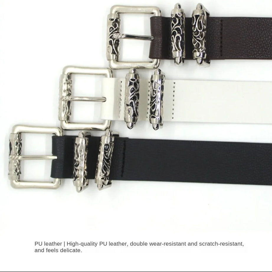 Gothic Silver Buckle White Belt