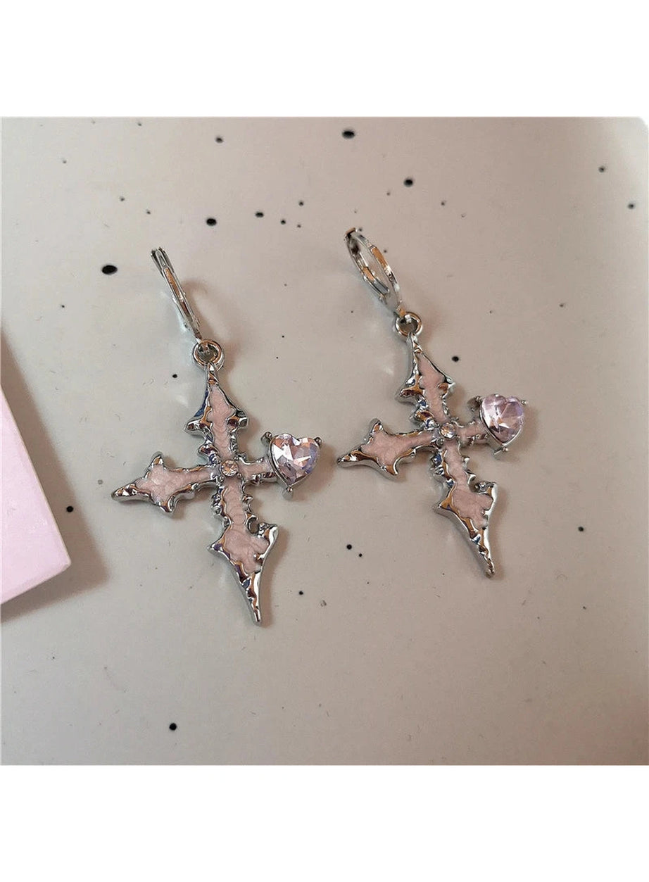 Bloodstone Gothic Cross Earrings