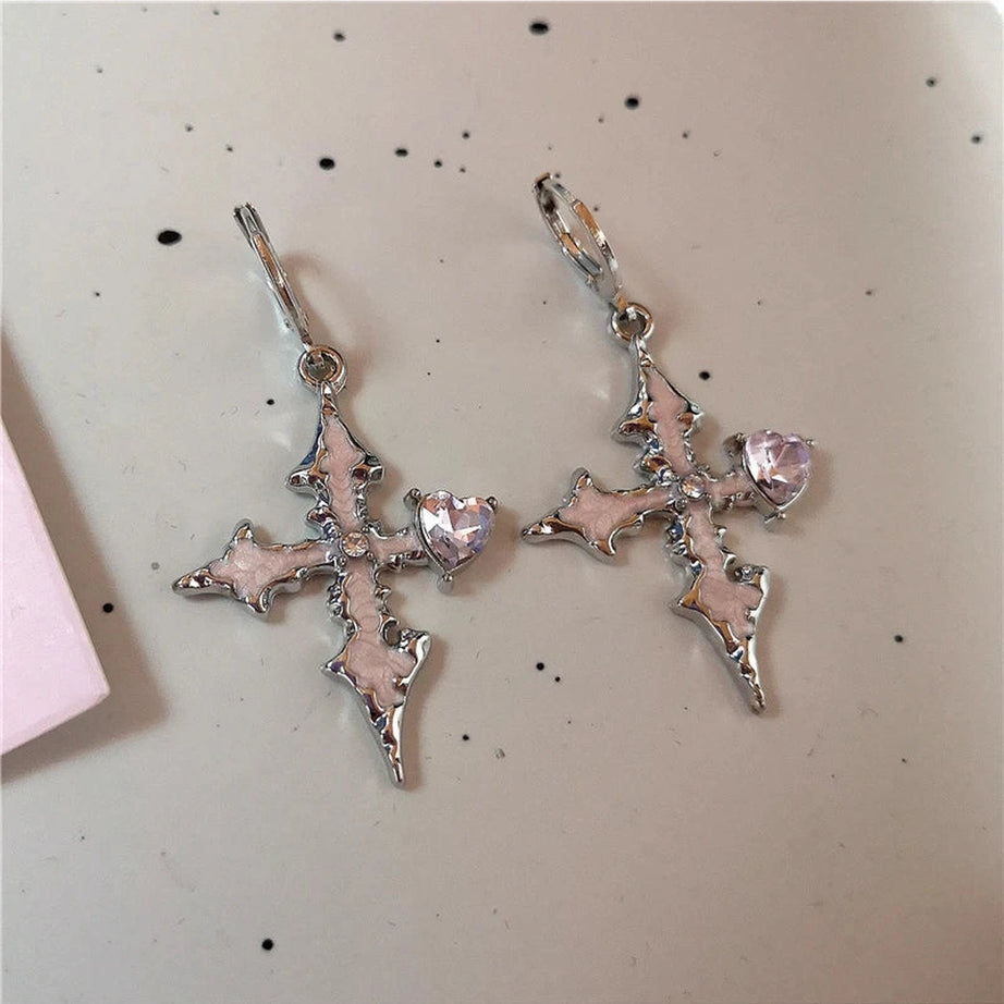 Bloodstone Gothic Cross Earrings
