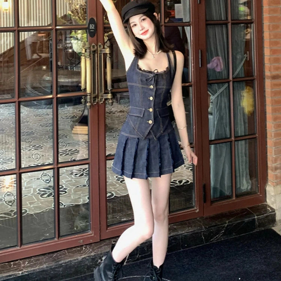 Y2k Lace-Up Indigo Mini Set