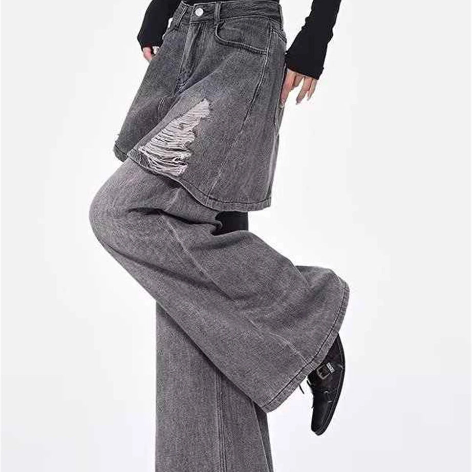 Grunge Skirted Flare Jeans